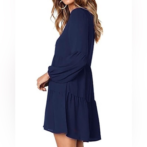 Women’s Long Sleeve Ruffle Tiered Dress Navy Size XL - Picture 4 of 6